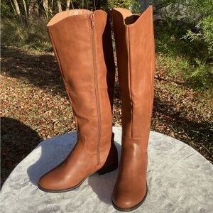 Women’s Knee High Boots Round ToeTall Riding Zipper Low Heel Ruiee Brown Size 6
